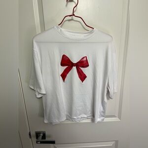 Ardene Women's White Tee with Red Bow Design in size XS-S